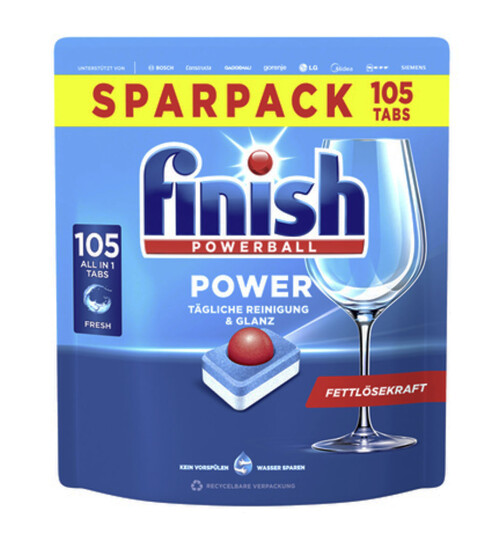 Finish Powerball Spülmaschinen Tabs Fettlösekraft, Sparpack, 105 Tabs