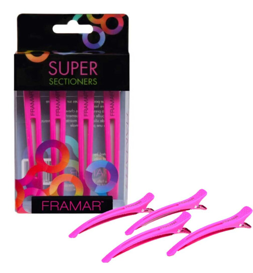 Framar Super Sectioners Clips Haarklemmen, 4 Stück (Rosa)