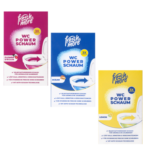 fresh & more WC Power-Schaum Reiniger mit Aktivkohle | 3er Pack (9x 100g)