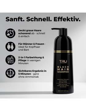 TRU Black Haar- und Bartfärbemittel Schwarz 3in1, (1x 400ml), für graue Haare